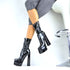 Stylish Premium Women's Ankle Boots with Mega XXL Platform High Heels - Black and Blue Patent Finish